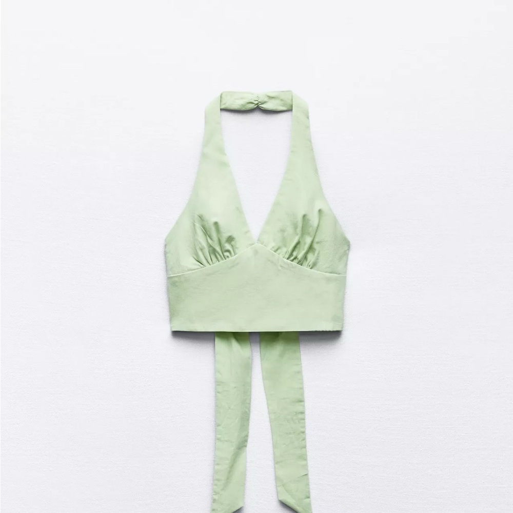 Mint Green Tie Back Linen Blend Halter Top